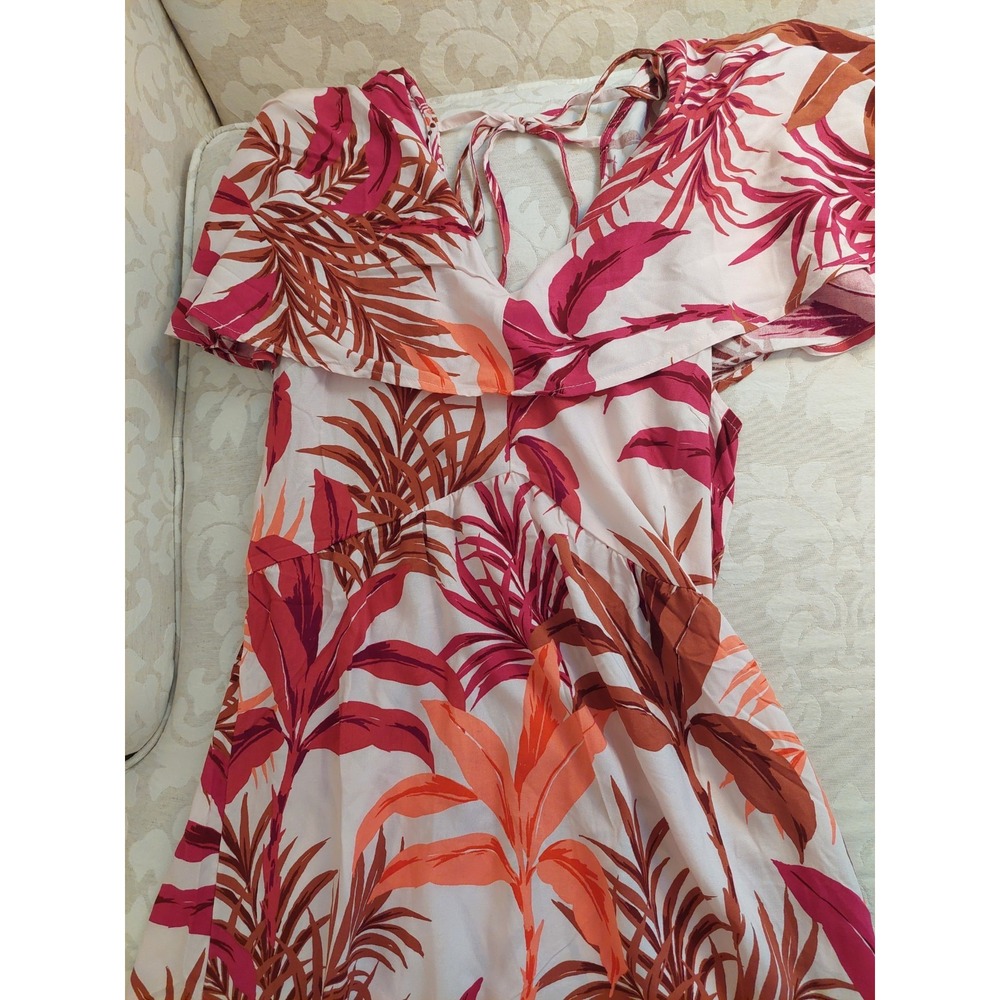 Lipsy London Palm Print Maxi Dress Red With Vibrant Palm Leaves Viscose Sz 6 NEW - Picture 6 of 12